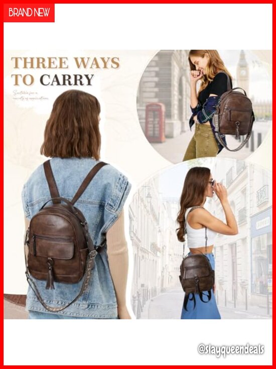Vegan Leather Mini Backpack for Women with Detachable Tassels, Convertible main image 5